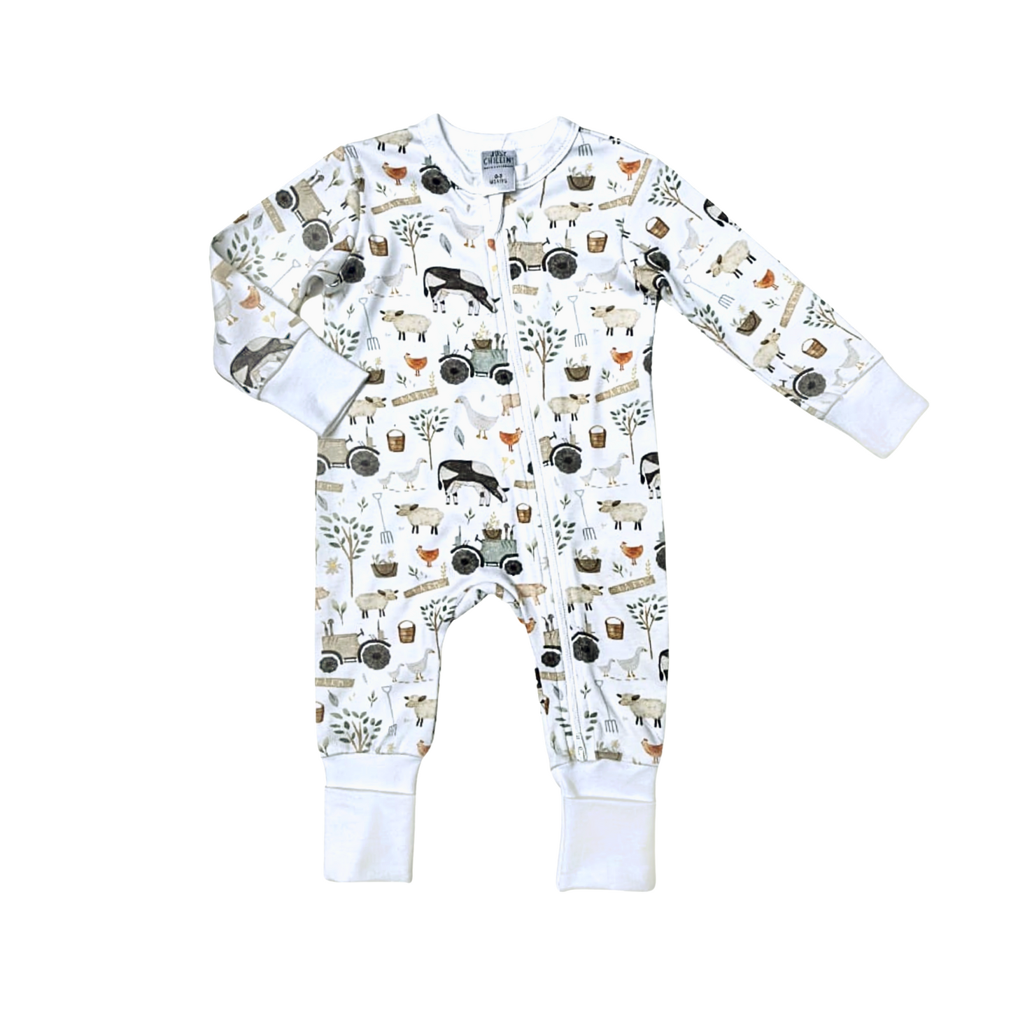 Boys Farmyard Zip Babygrow
