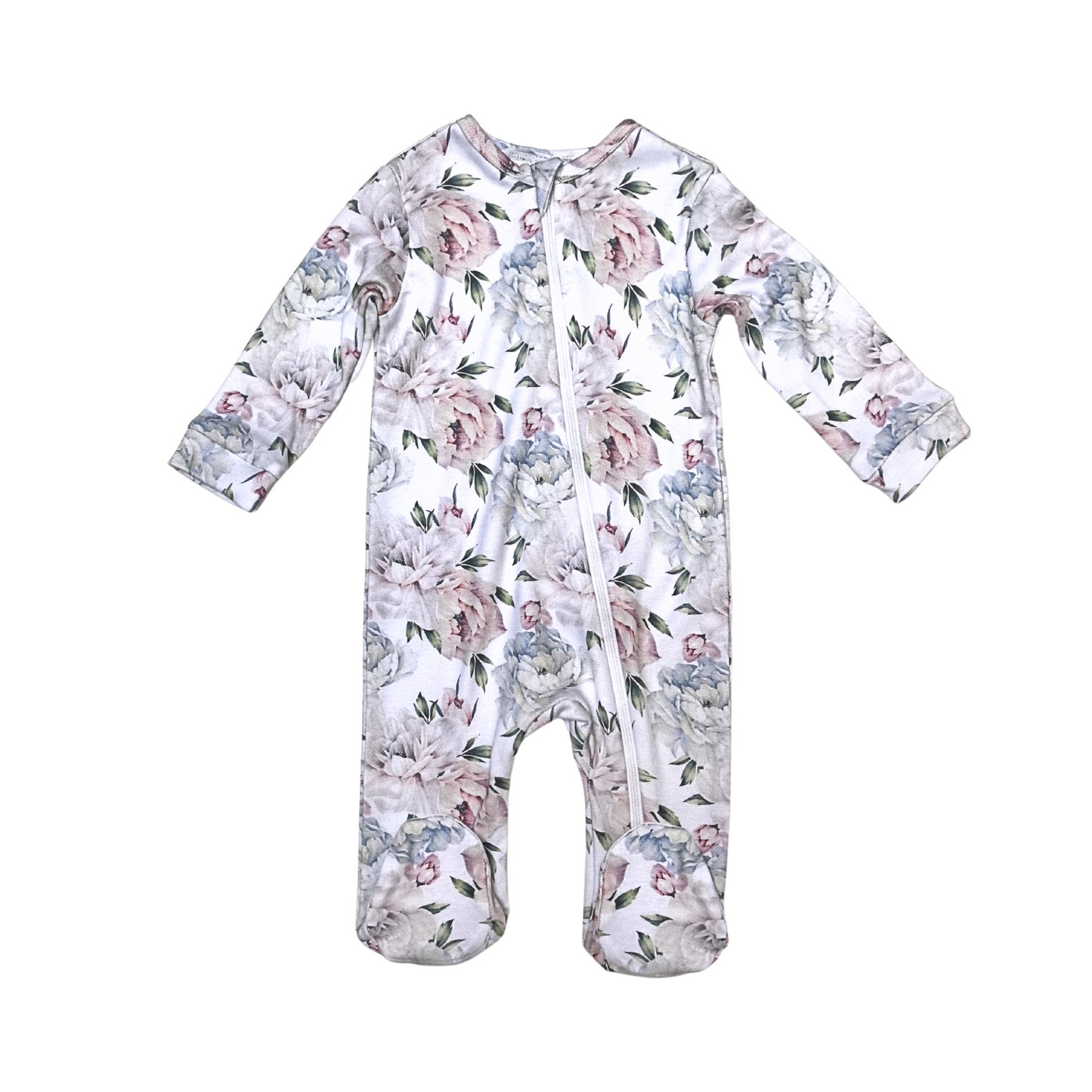 Pink Peonies Zip Babygrow