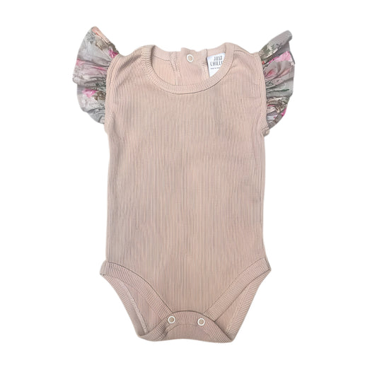 Peach Frilly Sleeve Rib Onesie