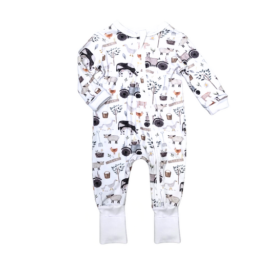 Girls Farmyard Zip Babygrow