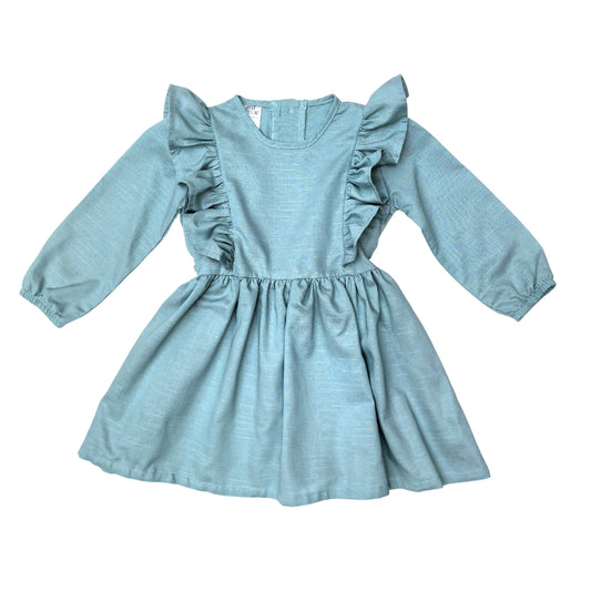 Long Sleeve Turquoise Frill Dress