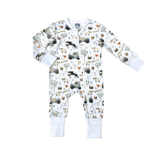 Boys Farmyard Zip Babygrow