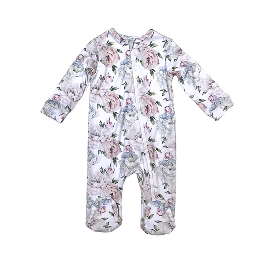 Pink Peonies Zip Babygrow