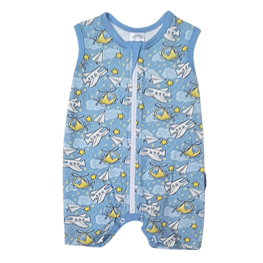 Blue Aeroplane Zip Onesie