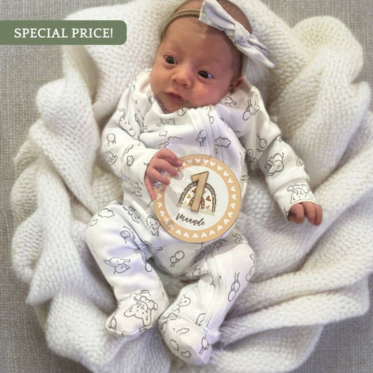 White Charcoal Ellies Babygrow
